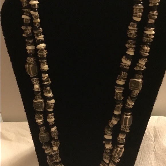 Sold Tribal Double Strand Beaded Necklace Brown - Picture 2 of 8